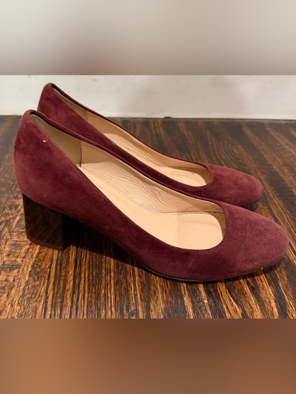 J.Crew Lucite Heels in Suede Vintage Cabernet Size 7M Made in Italy F5959